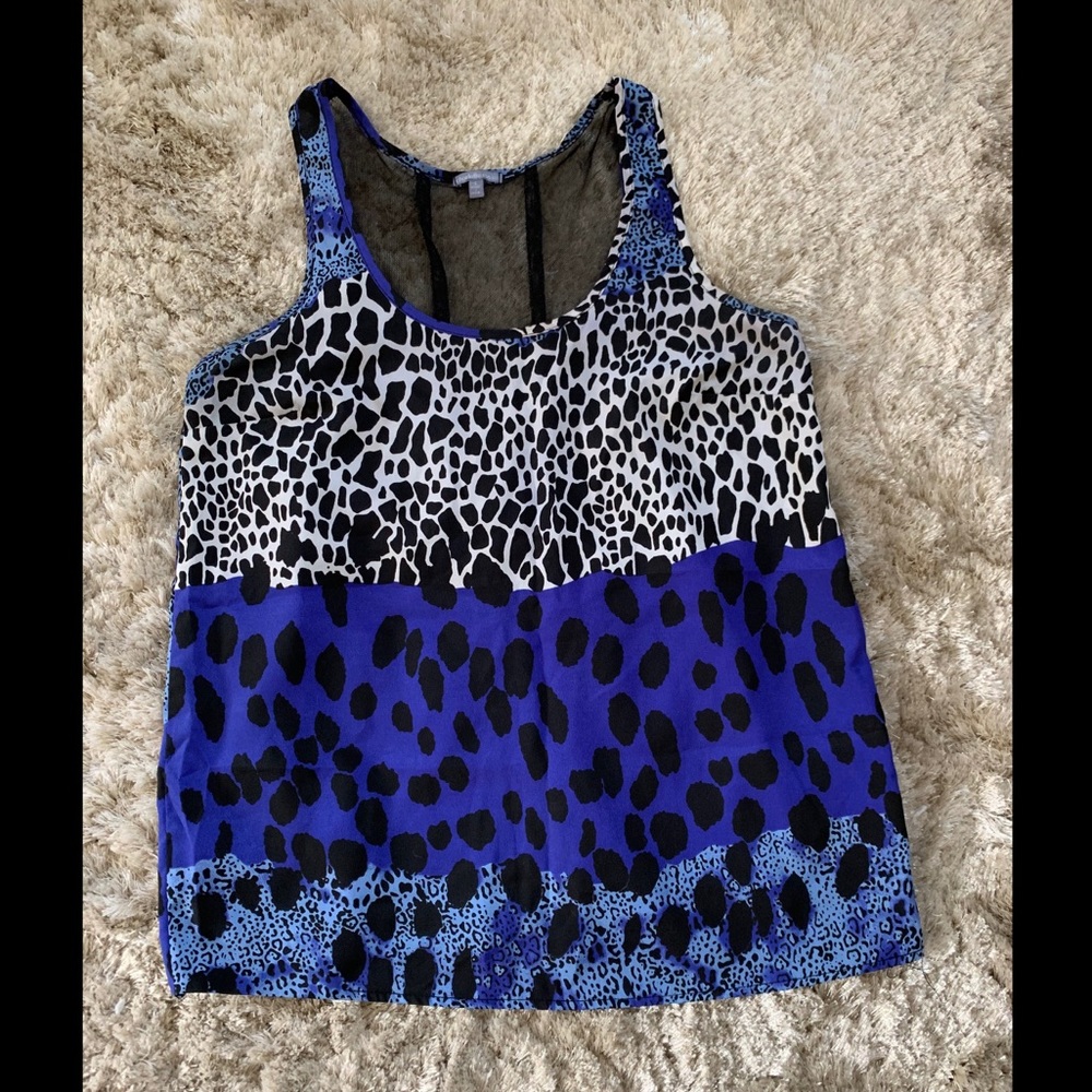 Blue purple and black mesh tank blouse